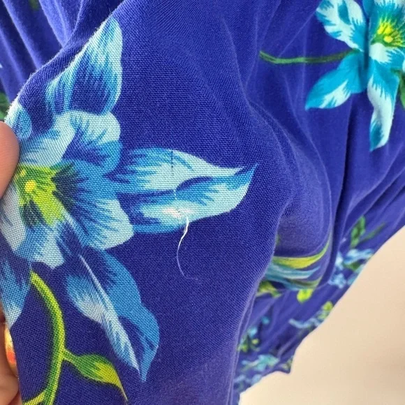 ANNA MAXWELL Hawaiian Blue Floral Maxi Dress pleated front - 20W - Picture 4 of 8